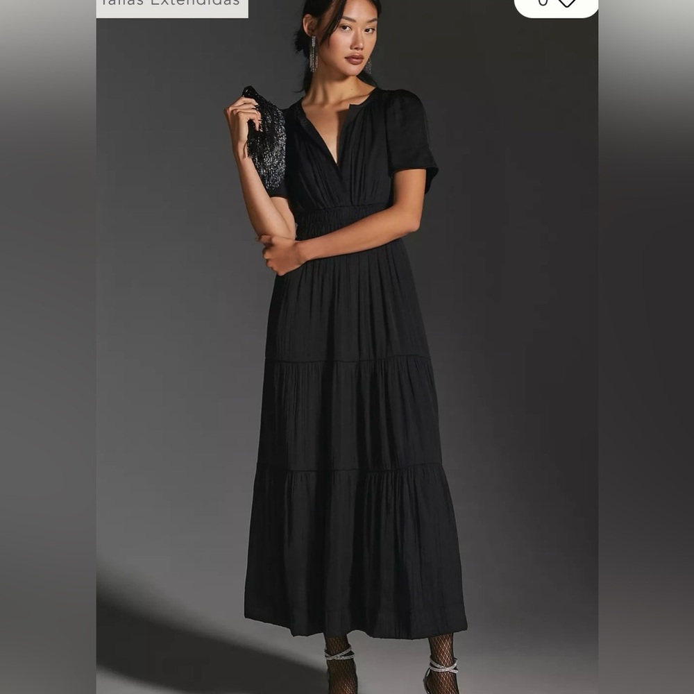 Anthropologie The Somerset Satin Maxi Dress, Black, Size XS petite